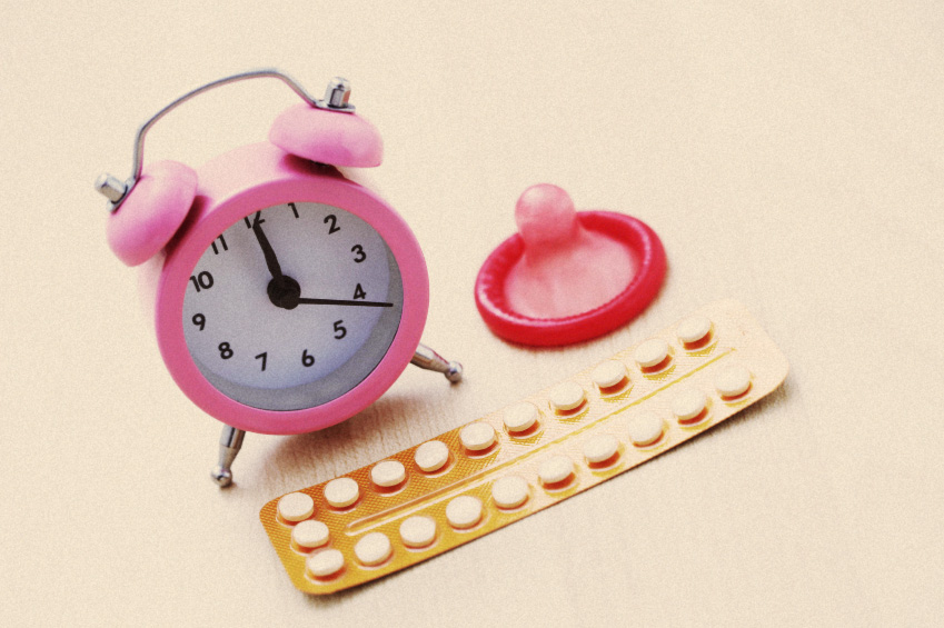 A condom an alarm clock and a packet of The Pill feature to signify it's time to come off The Pill