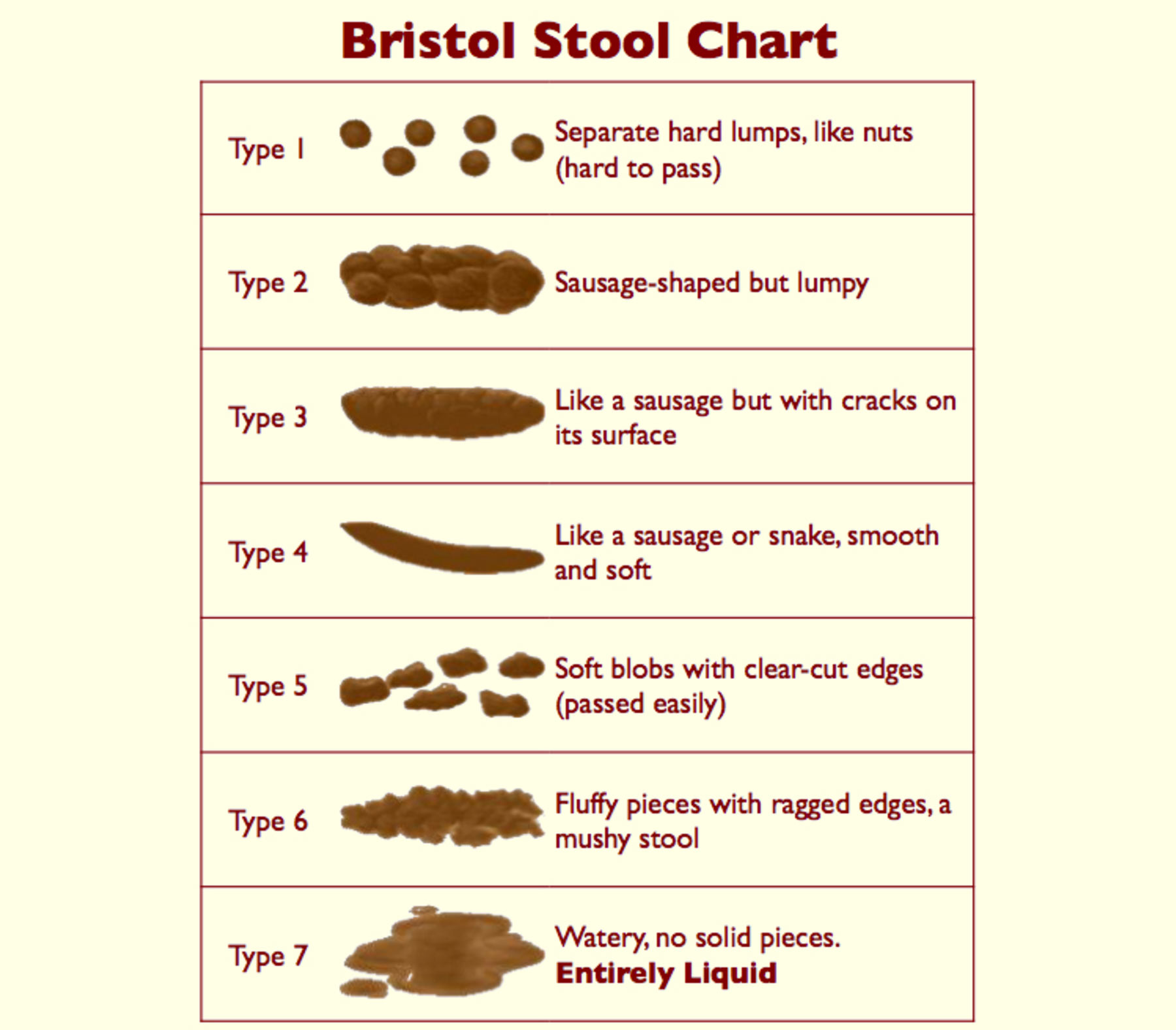 The Bristol Stool Chart indicates healthy bowel motions as opposed to unhealthy stools