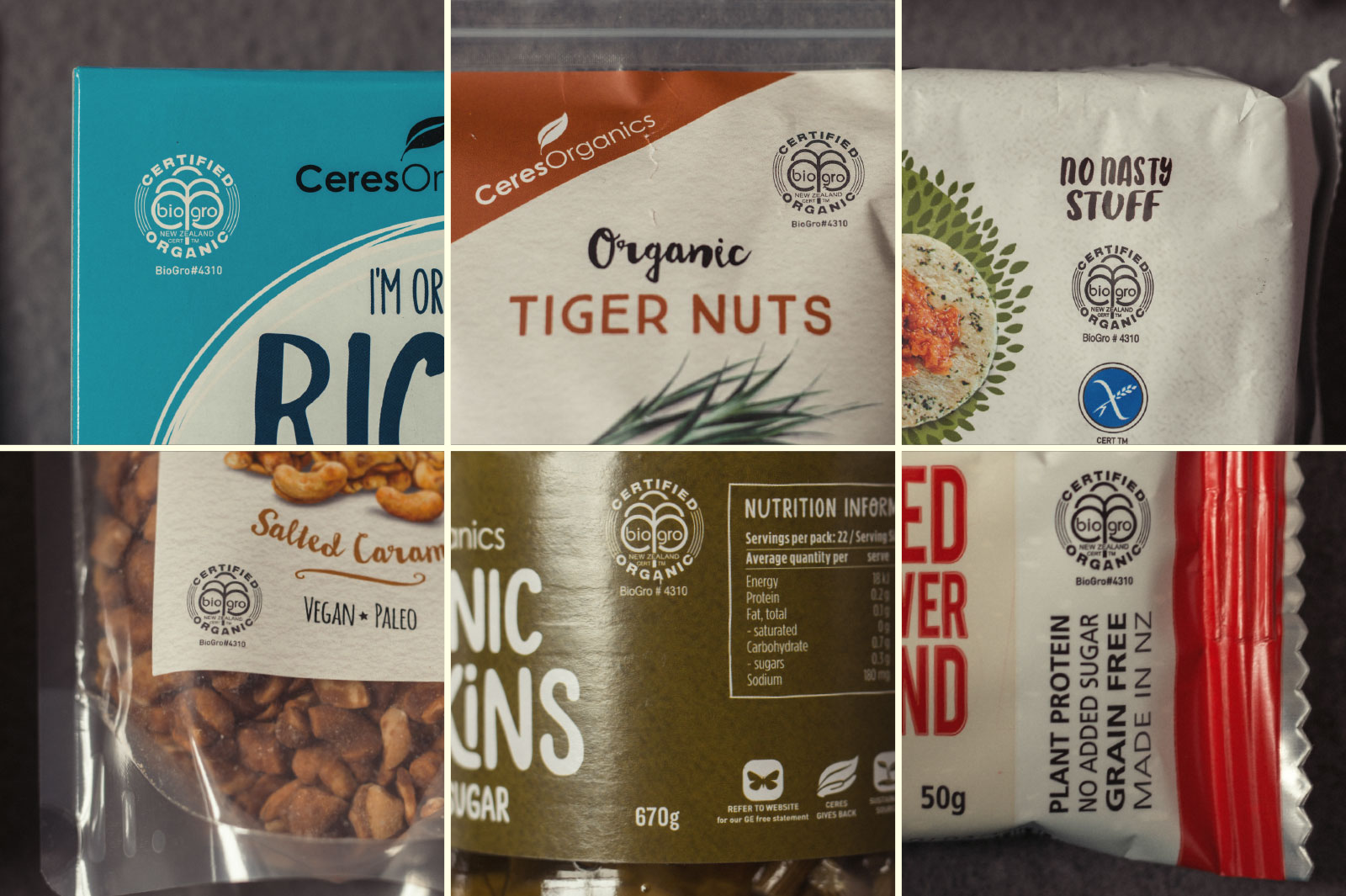 A selection of Ceres organics products featuring their organic certification