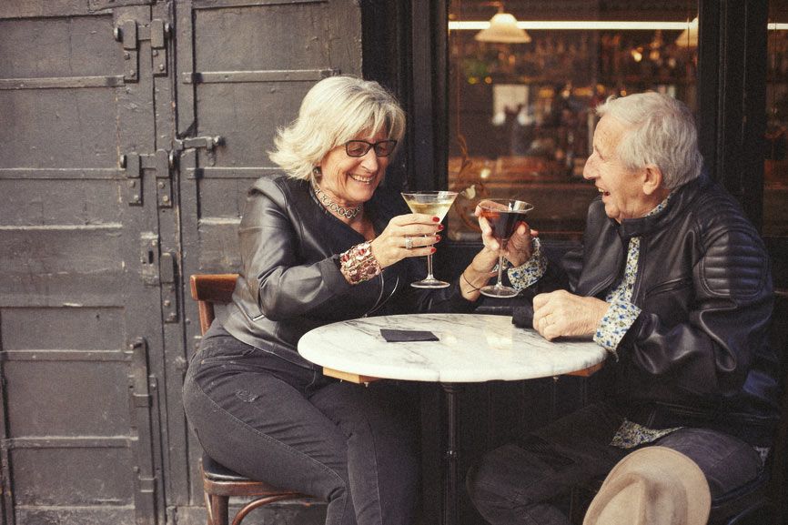 An elderly couple enjoy good quality alcohol which drunken in moderation should aid their libido